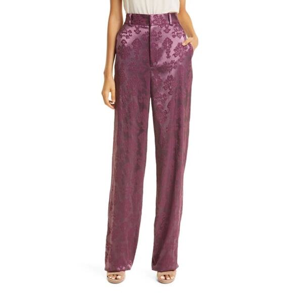 CINQ À SEPT Collins Floral Jacquard Straight Leg Elegant Pants Dark Fig 4 - Picture 9 of 9